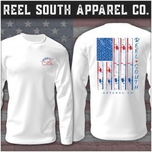reel south rod and reel flag long sleeve mockup